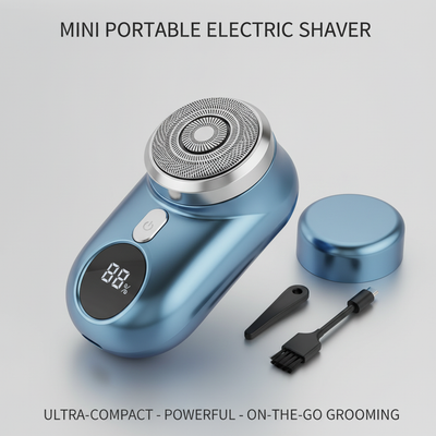 Mini Portable Electric Shaver, a compact silver and black razor, on a clean, light background.